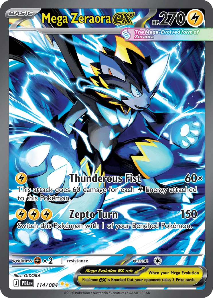 Carta Pokémon Mega Zeraora ex de la colección Pitch Black, número 114