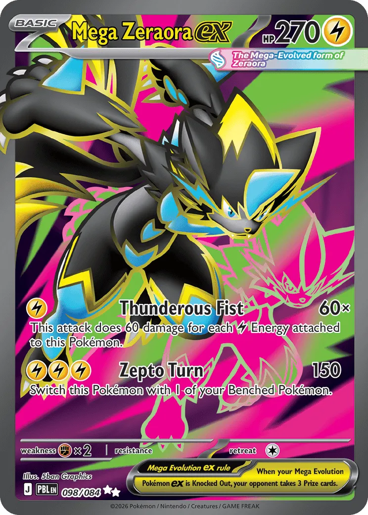 Carta Pokémon Mega Zeraora ex de la colección Pitch Black, número 98